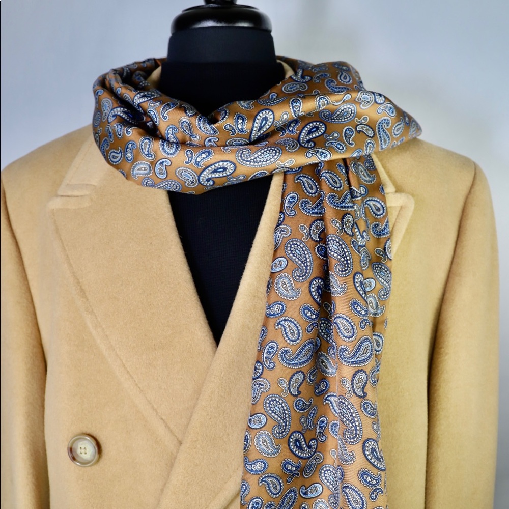 Scarf by JosABank Brown & Blue Paisley Silk & Wool - Picture 1 of 2